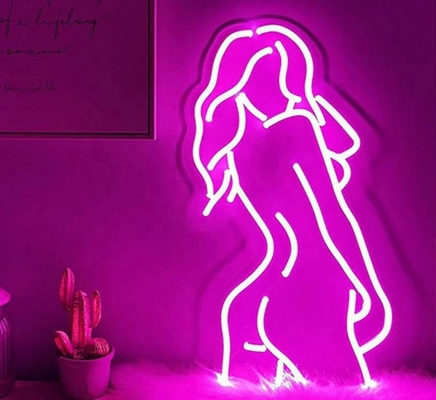 Sinalização de neon personalizada com LEDs de silicone rosa com suporte acrílico Duração de vida 50000 horas