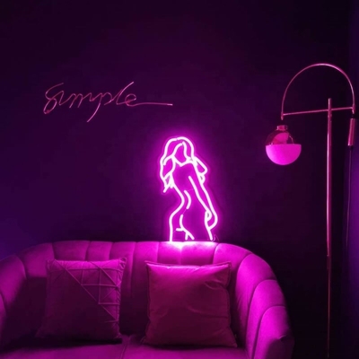 Sinalização de neon personalizada com LEDs de silicone rosa com suporte acrílico Duração de vida 50000 horas