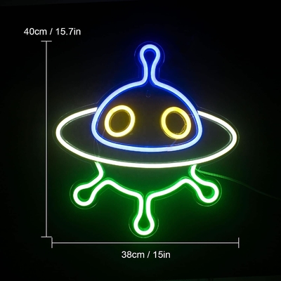 Sinais de neon acrílicos de naves espaciais personalizados para decoração de parede e luz noturna LED UFO