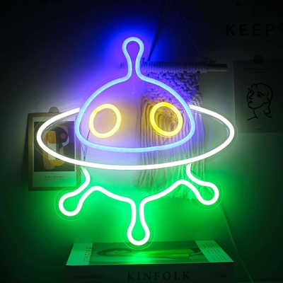 Sinais de neon acrílicos de naves espaciais personalizados para decoração de parede e luz noturna LED UFO