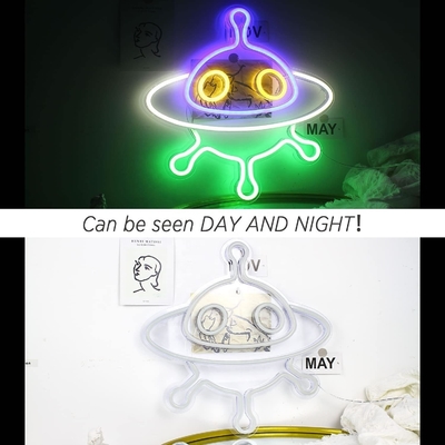 Sinais de neon acrílicos de naves espaciais personalizados para decoração de parede e luz noturna LED UFO