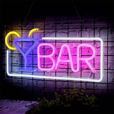 Luz de neon LED apagável para decoração de parede do bar doméstico Sinais de neon da barra alimentados por USB