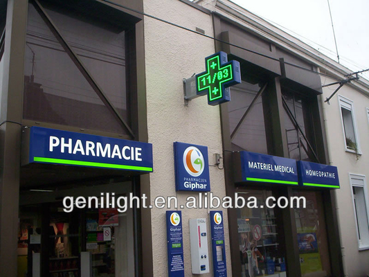 P16 P20 Pixéis 3D LED Farmácia Cross Display Sign com RS232 RF Comunicação de Controle