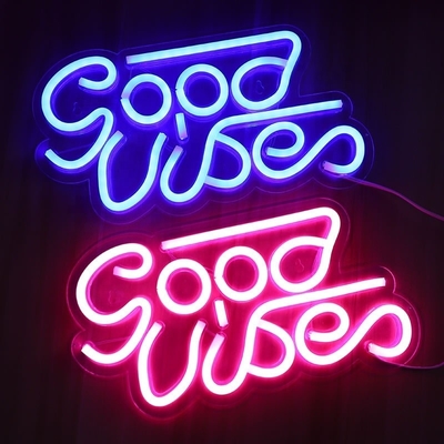 27.5*15cm Custom Blue Good Vibes Neon Sign para Decoração de Parede do Quarto de dormir Iluminação USB