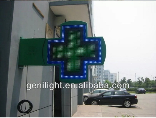 Display verde LED de alta relação de contraste 1200x1200 para farmácia em design exterior
