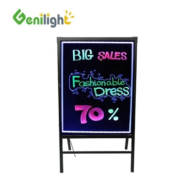 Tabela de escrita LED de vidro temperado rectangular com superfície acrílica