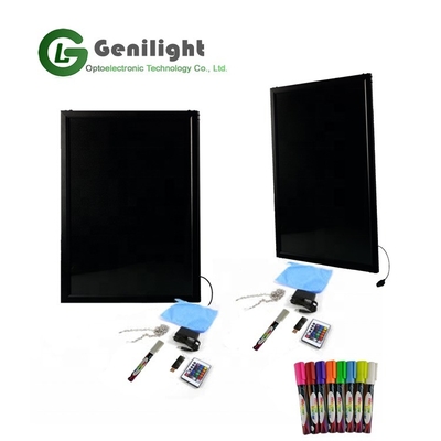 Tabela de escrita LED de vidro temperado rectangular com superfície acrílica