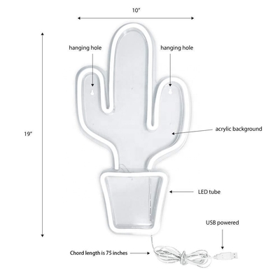 Sinalização de neon LED alimentada por USB para decoração do quarto Forma de cacto grande para crianças Adolescentes meninos meninas dormitório