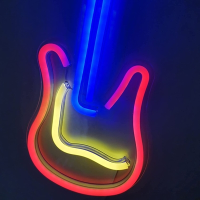 Alimentação Dimmable on / off Switch 3D Guitar Neon Sign para Music Studio Design personalizado