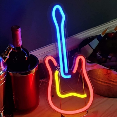 Alimentação Dimmable on / off Switch 3D Guitar Neon Sign para Music Studio Design personalizado