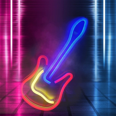 Alimentação Dimmable on / off Switch 3D Guitar Neon Sign para Music Studio Design personalizado
