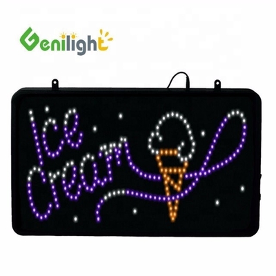 Loja de sorvete LED sinal de neon aberto com função de exibição de animação e painel frontal acrílico