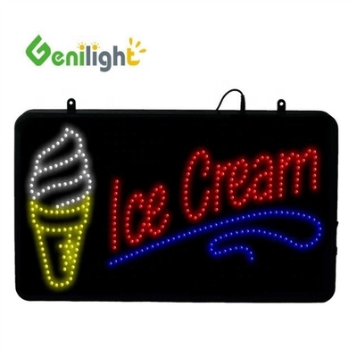 Loja de sorvete LED sinal de neon aberto com função de exibição de animação e painel frontal acrílico
