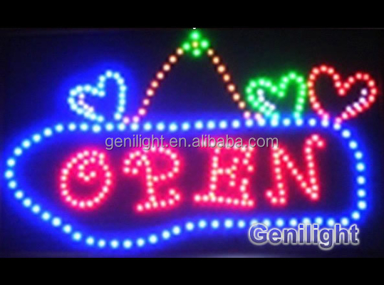 Modo de animação flashing Genilight 56*33 cm Full Color LED Eletrônico Neon OPEN Sign