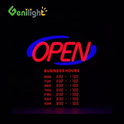 Genilight Indoor 22*13inch DC12v OPEN 24 horas LED Light Sign Opção de forma personalizada