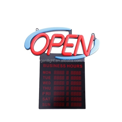 Signo de abertura de neon acrílico LED com horas 12V Voltagem de entrada Design fácil e elegante 54x52cm