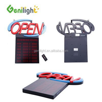 Signo de abertura de neon acrílico LED com horas 12V Voltagem de entrada Design fácil e elegante 54x52cm