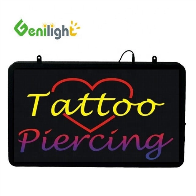 LED Tattoo Piercing Neon Open Sign com Design de Forma Retangular e Material de Resina Epoxi