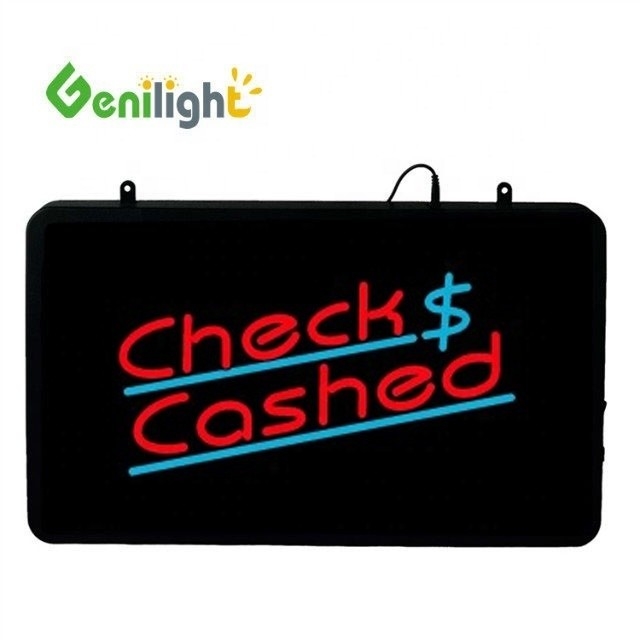 Genilight 22 * 13 polegadas Super brilho LED Cheque carta cobrada Neon sinal aberto para interior