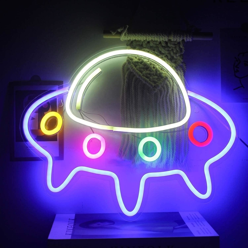 5V Luzes de Neão de Voltagem para Bar Large Blue UFO Spacecraft Wall Art 50000 Horas de Vida