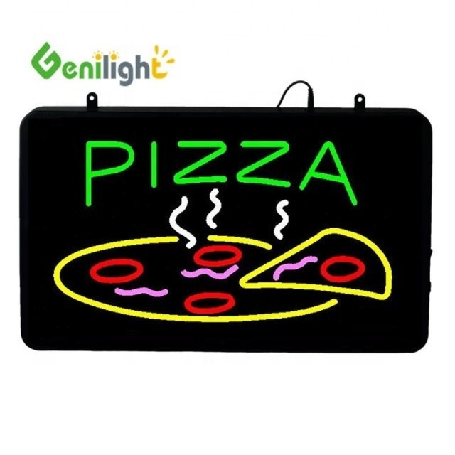 ABS de molde aberto Rectângulo Custom Pizza Wall Light Acrílico Open Sign Neon Led com chian pendurado