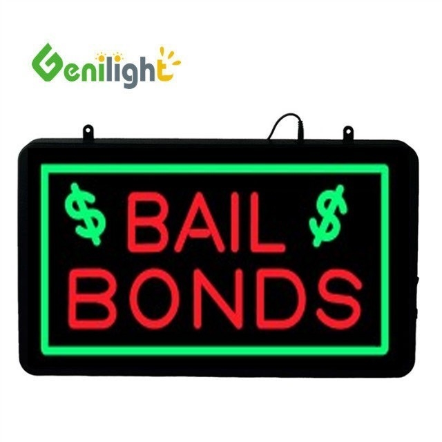 Genilight 56*33 cm Retangular LED BAIL BONDS Neon Sign Animação Material Epoxi Resina