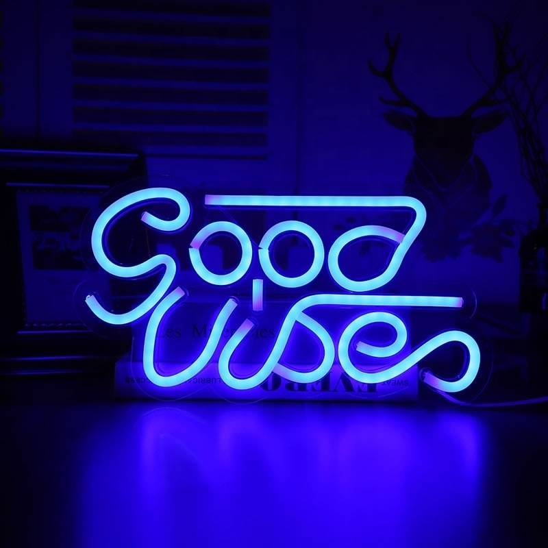 27.5*15cm Custom Blue Good Vibes Neon Sign para Decoração de Parede do Quarto de dormir Iluminação USB