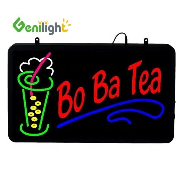 Indoor RGB Custom Super Light LED Letter Ba Ba Tea Open Neon Sign para energia da loja de sucos