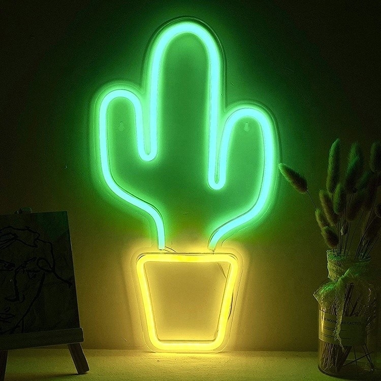 Sinalização de neon LED alimentada por USB para decoração do quarto Forma de cacto grande para crianças Adolescentes meninos meninas dormitório