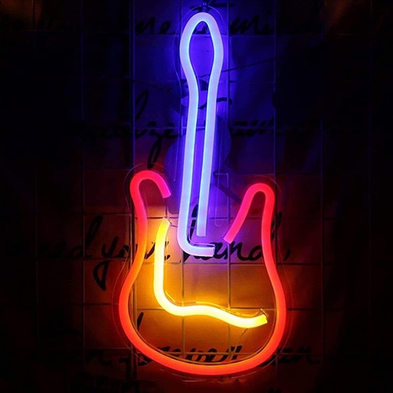 Alimentação Dimmable on / off Switch 3D Guitar Neon Sign para Music Studio Design personalizado