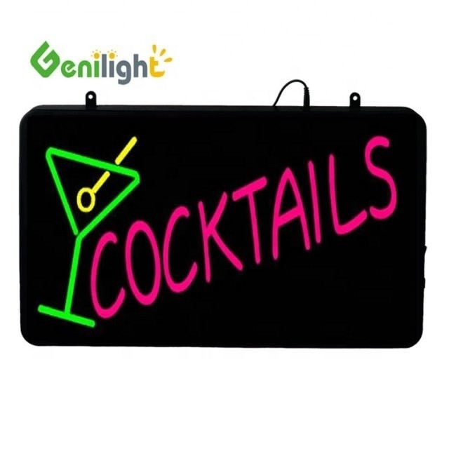 Genilight 56*33cm Electronic DC12V Neon LED COCKTAILS Sinalização com CUP Logotipo Certificado de Potência