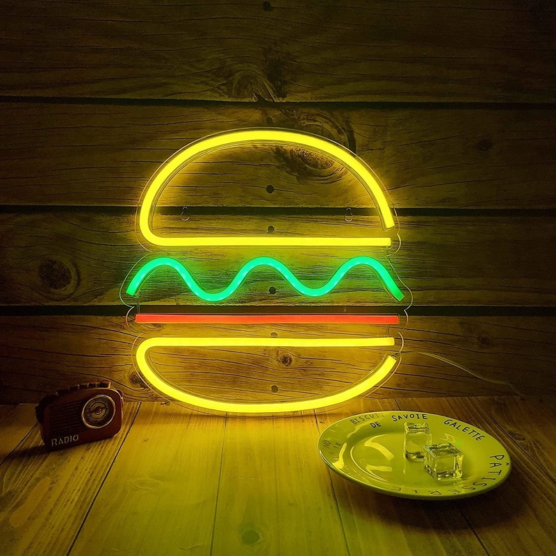 30*30cm LED Neon Light USB Powered Hamburger Neon Sign Wall Art Consumo de energia 0