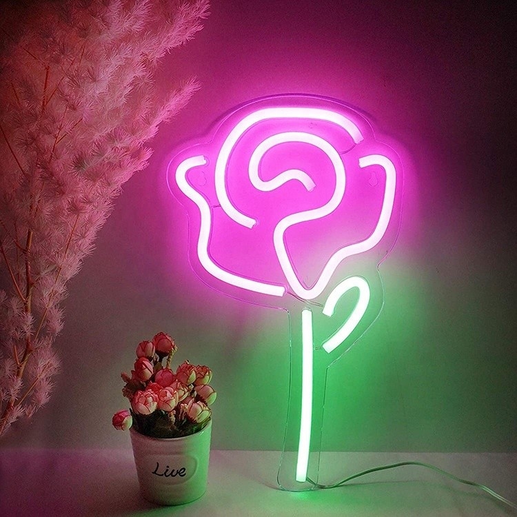 5V Voltage LED Luzes de flores Rosa Neon sinal para Decoração de parede do quarto Switch Decoração de festa