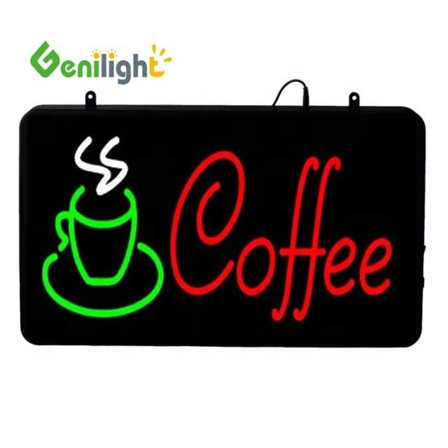 Super brilho Copo de café sinal de néon aberto com painel frontal acrílico 56 * 33 tamanho do painel