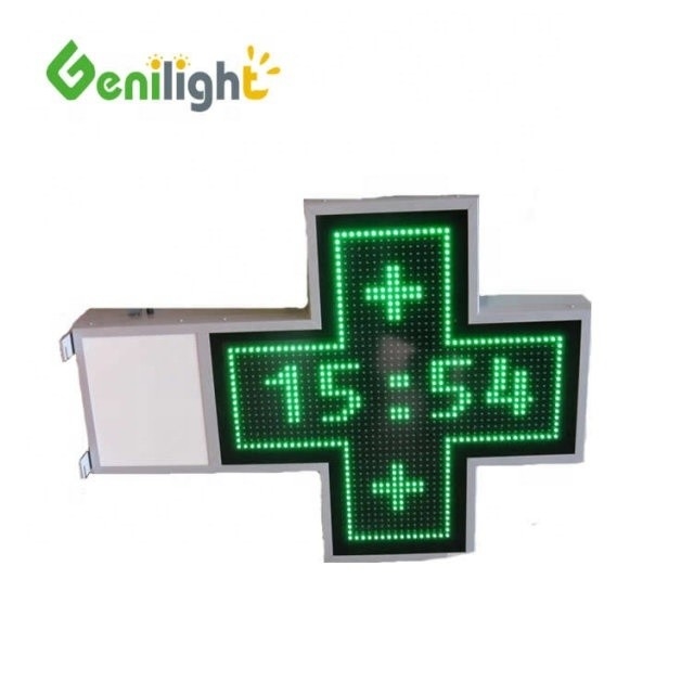 Anúncie sua farmácia com um sinal de exibição animado de LED de cor verde P20 de 1000x1000mm