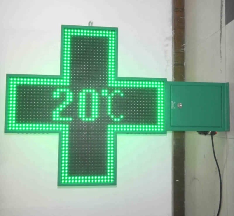 Anúncio de cartaz digital LED para farmácia sinal cruzado de 80 cm monocolor / tricolor