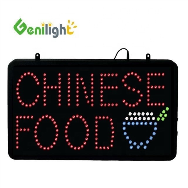 Original Genilight Chinese Food LED Open Sign para Restaurante Chinês Flash Genilight