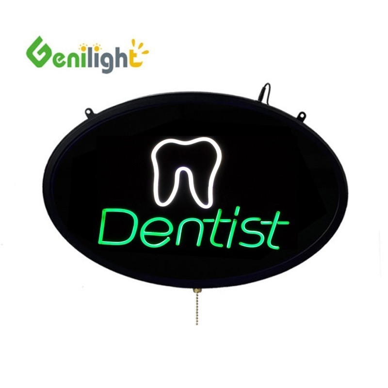 ABS Open-Mold Genilight Oval 58*36cm LED Neon Open Sign com logotipo de dente