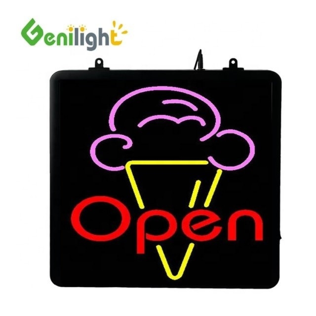 Loja de sorvete LED sinal de neon aberto com função de exibição de animação e painel frontal acrílico