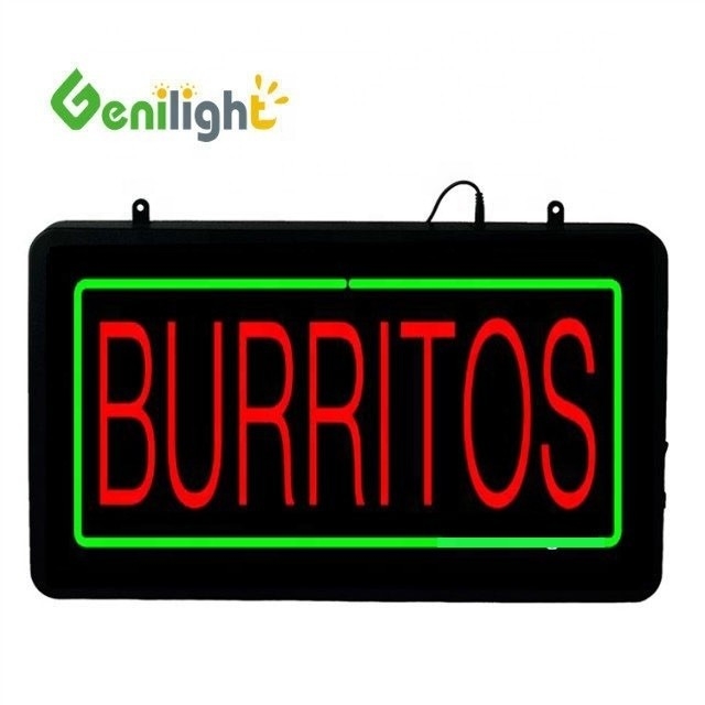Design personalizado DC12V BURRITOS LED Neon Open Sign por Genilight IP Rating Profundidade de cor -