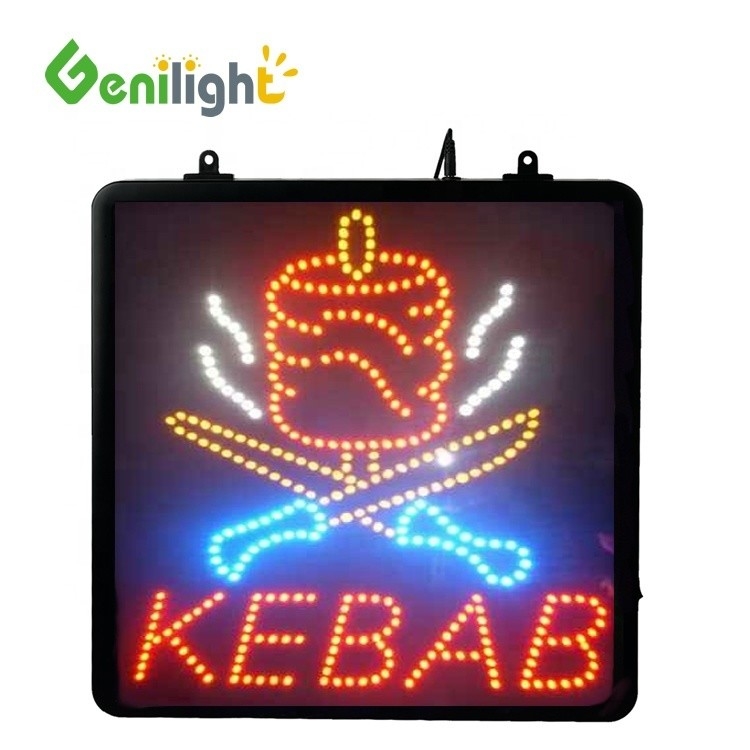 Genilight Indoor 22*13inch DC12V Kebab Led Open Light Sign com Design Super Popular