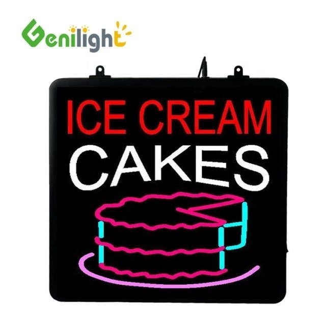 Estilo Deco Custom LED Ice Cream Cakes Neon Sign com Display Acrílico Front Board